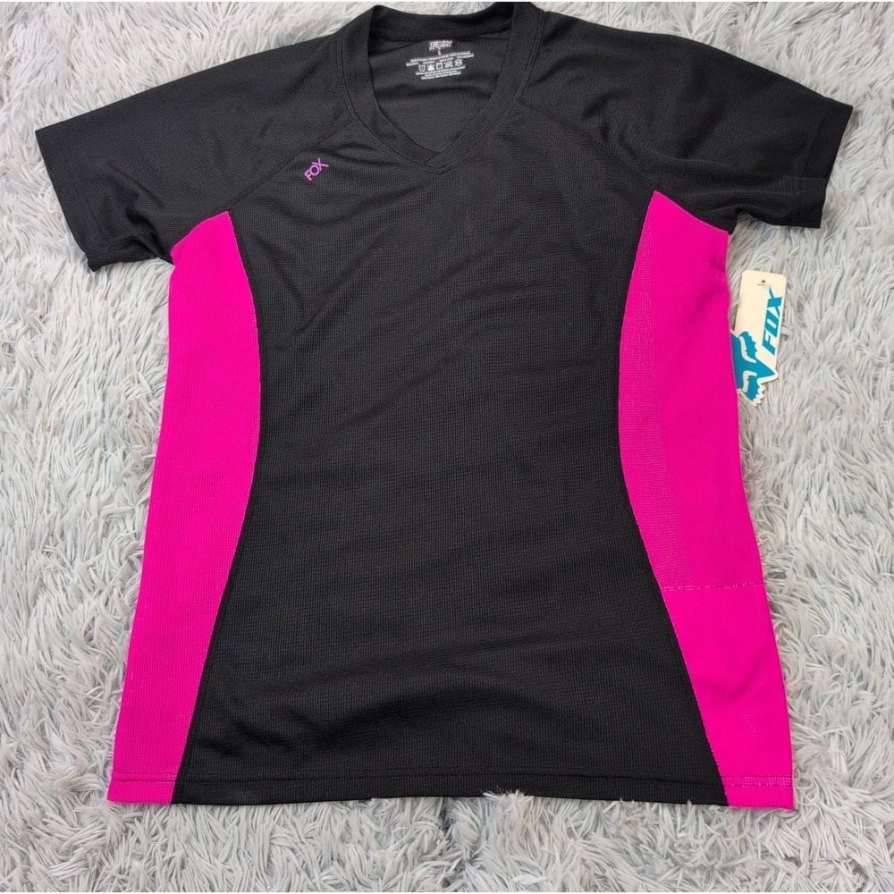 Fox Shirt Womens L Black Pink Tee Athletic Stretch Active Racing Comfort New